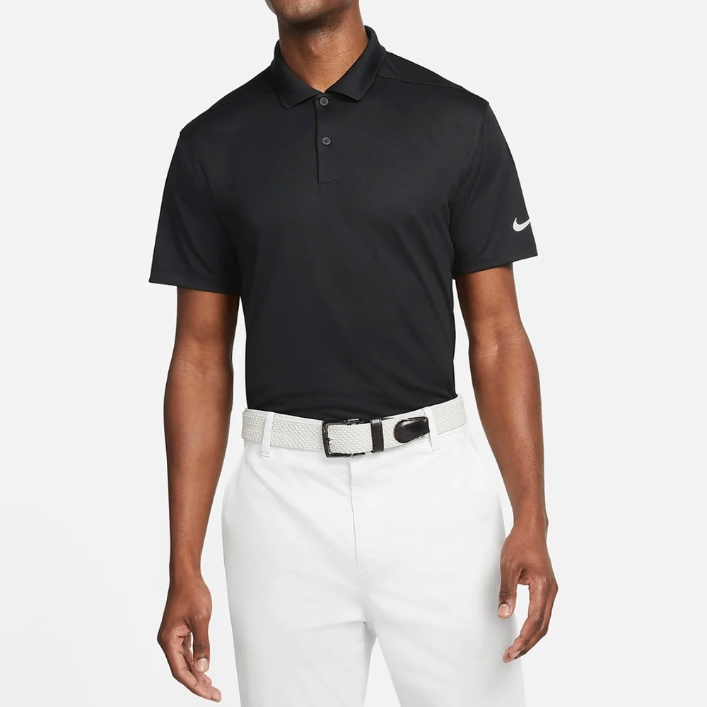 Nike Men's Black Polo Shirt with White Swoosh